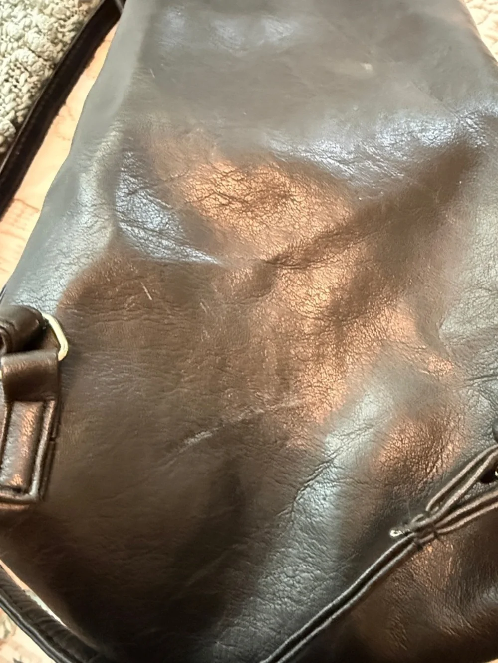 Vintage Excel Handbags Co Black Vegan Leather Drawstring Backpack OS